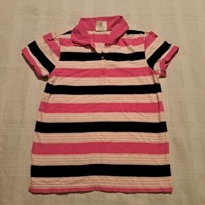 Crazy 8 girls size Large or 10/12 striped polo top, pink, black & white